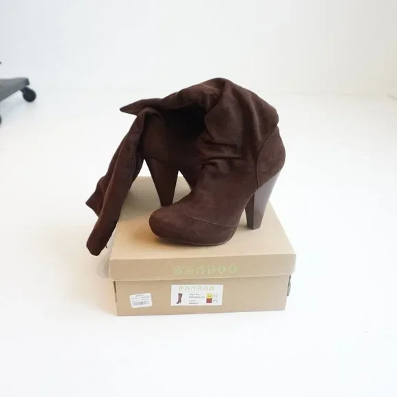 Dark Brown Suede High Heeled Boots Size 7.5 - Picture 6 of 6